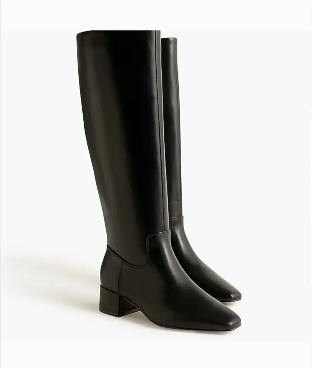 J Crew Square Toe Tall Boots 8 Black NWT Vegan Leather CO245 J.Crew Knee High
